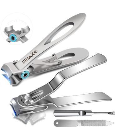 Nail Clippers for Men Thick Nails - DR. MODE 15mm Wide Jaw Opening Extra Large Toenail Clippers & Easy Grip 360 Degree Rotary Fingernail Clippers for Seniors Nail Cutter with Nail File Cuticle Trimmer