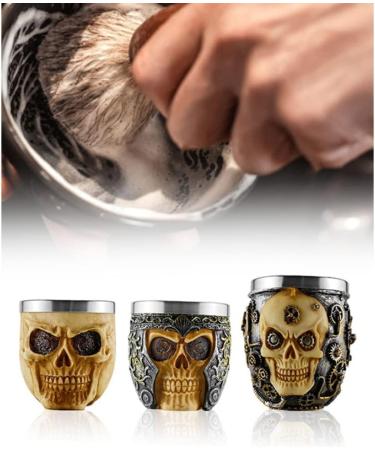 Stainless Steel Shaving Bowl Soap Cup for Foaming | Beard Brush Shaving Mug Skull Design - Buy Online on SooperMarket.com