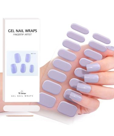 16PCS Semi Cured Gel Nail Strips Nail Wraps Self Adhesive Gel Nail Stickers Lilac Nail Gel Strips Full Wraps Stickers Gel Nail Wraps with Nail File & Stick (UV/LED Lamp Required)