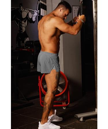 Ouber Men's 2 Running Shorts with Liner - Grey Large | Workout & Gym Shorts - Buy Online on SooperMarket.com