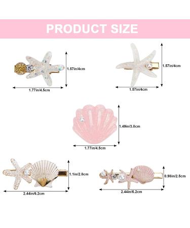 5-Piece Pearl Shell Starfish Hair Clip Set for Women - Beach Mermaid Hairpin Styling Accessories - Buy Online on SooperMarket.com