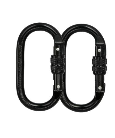 Heavy Duty Locking Climbing Carabiner Clip (Blue) CE Rated 25 kN 5600 LB Rugged Terrain Approved Industrial Strength Twist Lock Carabiners Clips for Rigging, Ropes, Hammocks, Camping Black(2Pack)