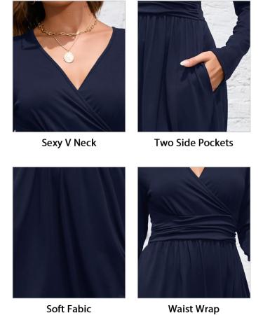 Ouges Women's Spring Casual Midi Dress with Long Sleeve and Pockets - XL Navy - Buy Online on SooperMarket.com