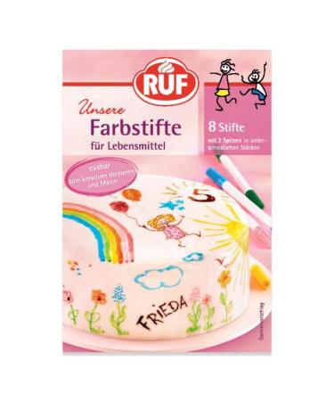 Ruf Food color pens 8 food-safe food color as a pencil set for painting & writing on Fondant & Co. sugar pencils with 2 pointed 68 g (1-pack) pens each