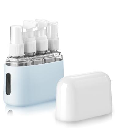 Madenia travel bottles set toilet article 50 ml clear air travel containers 4 pieces of liquid container for cosmetics with label and storage box blue