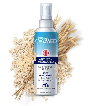 TropiClean OxyMed Medicated Dog Spray for Pets - Soothing Relief for Dry Flaky Skin Stops Itching Fast - Anti Itch Spray 236ml