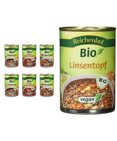 Reichenhof Bio-pots 6er Box Easy vegan: lenspopf chili sin carne vegan goulash soup 6 Pack (6 x 400g) & organic lentil stew-vegan 6 x 400 g) bundle with organic lentil stew-vegan