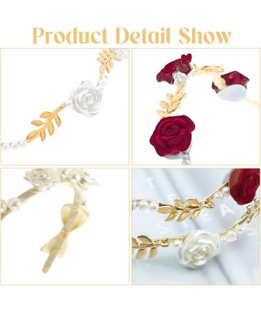 Rose Pearl Headband 3 Women's Headband with Rose Beads Red White Dirndl Hair Accessories Metal Rose Hair Accessories Rose Hair Band Oktoberfest Wedding Hair Accessories for Parties Festivals - Buy Online on SooperMarket.com