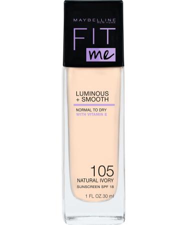 Maybelline New York Fit Me!Liquid make-up No. 105 Natural Ivory liquid make-up foundation that adapts to the skin tone natural finish light glow 30 ml (1 Pack) 105 light