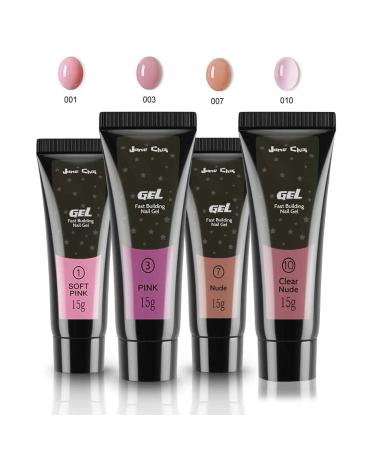 Nail Gel Kit Jane Choi 4 Colors UV Gel Nail Extension Builder Gel Glue (Soft Pink Pink Nude Clear Nude) Nail Tool Extension Set for Home Salon