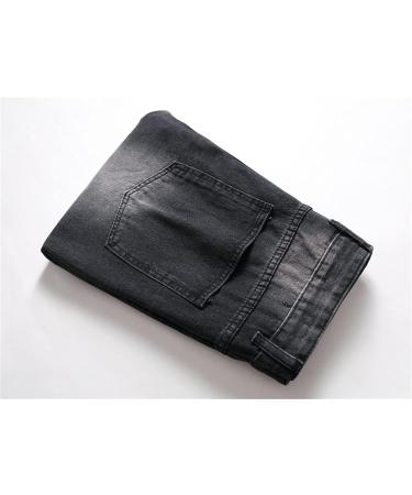 Retro Ripped Slim Jeans Men Regular Fit Distressed Vintage Denim Black 34 - Buy Online on SooperMarket.com