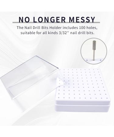 Nail Drill Bits Holder & Cleaning Brush - 100 Holes Dustproof Storage Box for Nail Art | Nail Tech Essentials (White - Buy Online on SooperMarket.com
