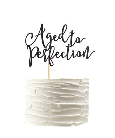 Arthsdite Aged to Perfection Cake Topper Happy Birthday Engagement Retirement Party Decorations Supplies - Black Glitter