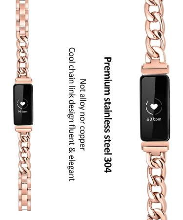 Dilando Stainless Steel Metal Link Band for Fitbit Inspire 2 - Rose Gold Adjustable Wristband Bracelet for Women - Buy Online on SooperMarket.com