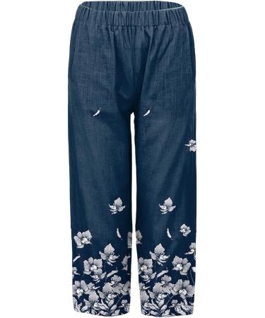 Women's Casual Cotton Linen Palazzo Pants with Pockets - Navy, X-Large - Buy Online on SooperMarket.com
