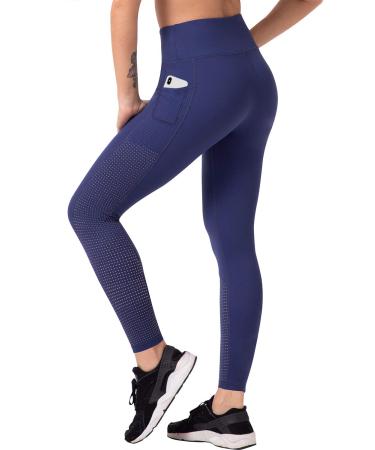 RAYPOSE Sports Leggings Women High Waist Mesh Long Sports Pants Opaque Yoga Pants with Pocket 1089-blue S