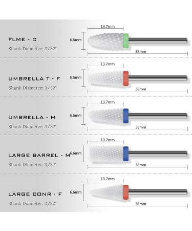 Finibir Ceramic Nail Drill Bit 10Pcs - Professional Electric Drill for Acrylic Nails - Short Handle, No Shaking - Combo 03 - Buy Online on SooperMarket.com