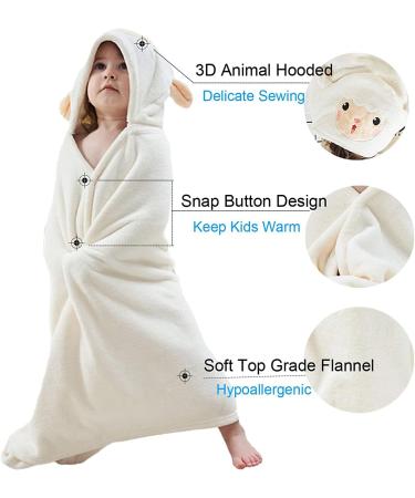 Hilmocho Baby Hooded Bath Towel | Soft Coral Velvet Swaddle Blanket for Infants | Absorbent Shower and Swimming Towel | White Sheep Design - Buy Online on SooperMarket.com