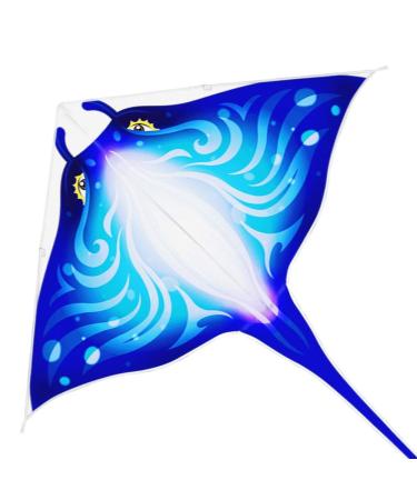 Mint's Colorful Life Devil Fish Kite for Kids Adults,Easy to Fly Delta Kite Single Line Large, Kite Handle Include Blue