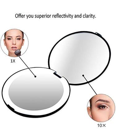 TAMOSH 2X Portable Folding Mirror with LED Light 10X Magnifying Glass 12 Lamp Bead Mini Mirror Black - Buy Online on SooperMarket.com