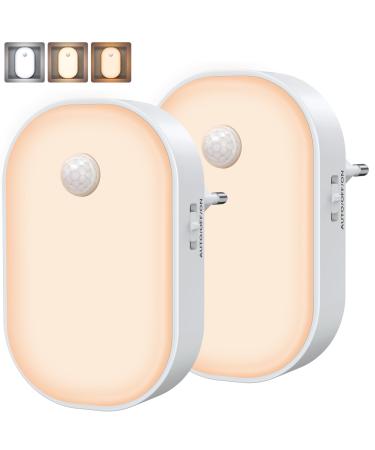 Teapd night light socket with motion detector 2 pieces children with twilight sensor continuously dimmable warm white 3 modes LED night lamp for bedrooms staircase hallway kitchen