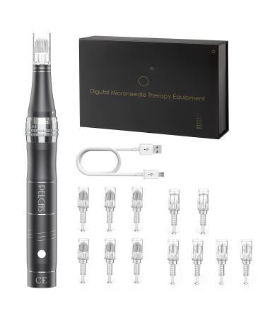 Pelcas Rechargeable Car Derma Micro Needles Roller - Electric Anti-Aging Skin Therapy Pen with 3 Speed Levels 12 Needle Heads for Stretch Marks Acne Scars & Fine Lines - Buy Online on SooperMarket.com