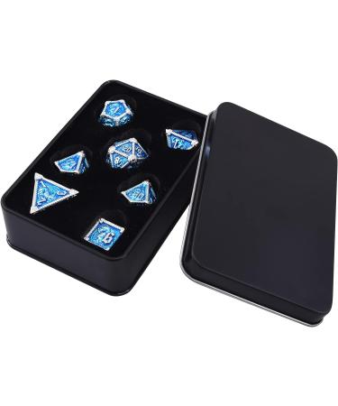AUSTOR 7-Die Metal DND Dice Set - Sky Blue/Silver Edge - RPG Polyhedral Dice for D&D, Pathfinder, MTG - Includes D20, D12, D10, D%, D8, D6, D4 - Buy Online on SooperMarket.com