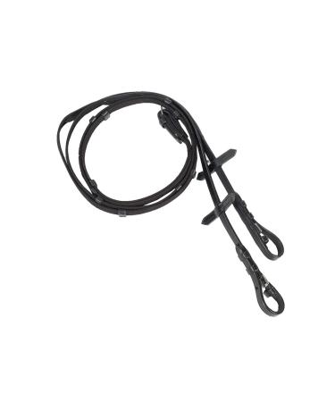 HORZE Slender Grippy Rubber-Intertwined Horseback Riding Web Reins with Hand Stops Black Horse