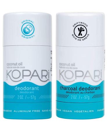 Kopari Aluminum Free Deodorant For Men and Women - Pack of 2 - Original and Charcoal - 2 Oz.