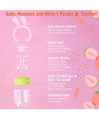 Baby Fresh Fruit Food Feeder Pacifier 2 Pack HAOBAOBEI Silicone Teething Toy for Babies 3-12 Months BPA-Free Baby Teether Teething Relief Infant Teething Toy with 4 Silicone Pouch (Green&Pink) Rabbit Series - Green &... - Buy Online on SooperMarket.com