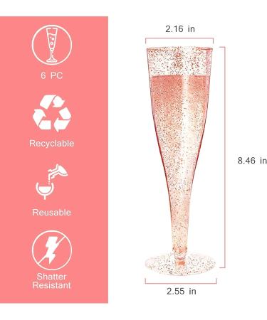 6PC MR.FOAM Disposable Rose Gold Glitter Plastic Champagne Flutes - Perfect for Parties and Special Occasions - Buy Online on SooperMarket.com