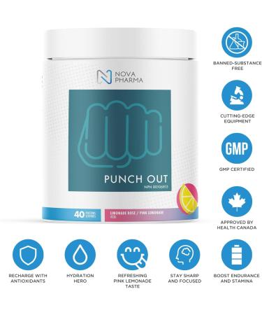 Nova Pharma Punch Out Pre Workout Powder L-Carnitine and Antioxidant-Rich Pre Workout Supplement Boost Stamina and Endurance for Gym Training and Workouts - 40 Servings (Pink Lemonade) - Buy Online on SooperMarket.com