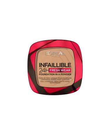 L'Or al Paris Infallible 24H Fresh Wear Foundation in a Powder Full-coverage Longwear Weightless Smooth Finish Water-proof and Transfer-proof 300 Amber 300 Amber 9 g (Pack of 1)