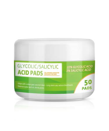 Glycolic Acid Pads 20% Resurfacing with 2% Salicylic Acid Hyaluronic Acid and Aloe Vera Extract - Deep Cleaning to Reduce Blackheads Shrink Pores & Balance Facial Water and Oil - 50 Pads