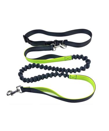 Aiqeer Grey Hands Free Dog Leash Adjustable Waist Belt and Retractable Bungee Leash Jogging Dog Leash with Reflective Stitching (Green Handle)