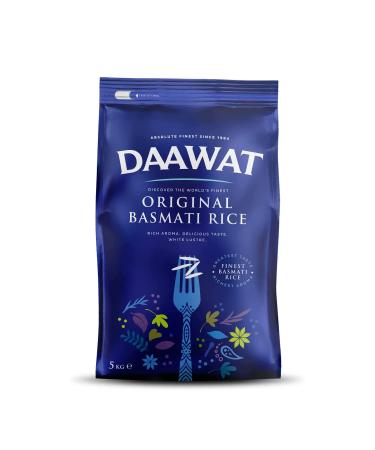 Daawat Original Basmati Rice with Rice Aroma Delicious Taste White Lustre Perfectly Aged Aromatic & Textural Grain Rich Flavour with Sweet Taste Ideal for all types of Dishes - 5Kg