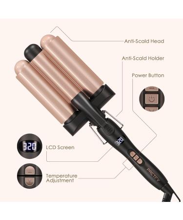 3 Barrel Curling Iron Wand - 1.25 Inch Ceramic Tourmaline Triple Barrel Hair Waver with Adjustable Temperature & LCD Display - Portable Rose Gold Crimper for Effortless Beach Waves - Buy Online on SooperMarket.com