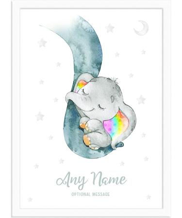 Personalised Rainbow Baby Gifts - DUMBO Elephant Wall Print | New Baby Gift for Birth, Birthday, Christening | Keepsake Nursery Decor - Buy Online on SooperMarket.com