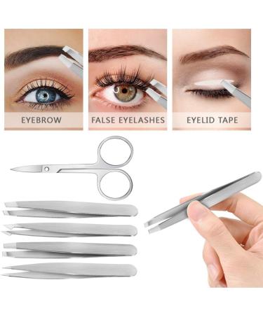 Professional Precision Tweezers for Women - 5 Pack Silver Set for Ingrown Hair, Eyebrows, Plucking, and Facial Hair Removal - Buy Online on SooperMarket.com