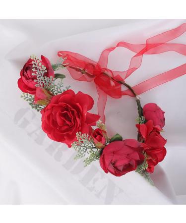 Wiwpar Red Rose Floral Crown Headband for Women - Adjustable Flower Hair Wreath Garland - Buy Online on SooperMarket.com