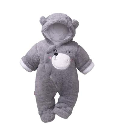 JiAmy Baby Hooded Romper Winter Jumpsuit Flannel Outfits Boys Girls Pajamas Toddler Onesie Footies Outwear 3-18 Months Gray 9-12 Months