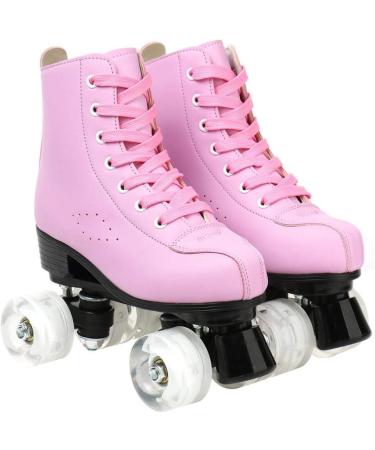 Women's High-top PU Leather Roller Skates - Pink Flash, Size 37 US 6 - Buy Online on SooperMarket.com