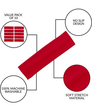 Styla Hair 10 Pack Stretch Non-Slip Headbands - True Red for Sports, Yoga, Gym & Casual Wear - Buy Online on SooperMarket.com