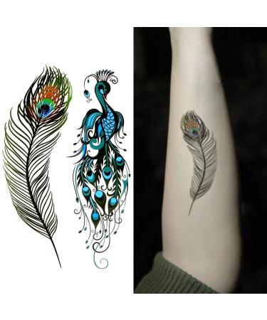 Oottati Small Cute Temporary Tattoo Feather Peacock (2 Sheets)