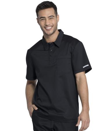 Cherokee Men's Polo Scrub Top Modern Sporty V-Neck with Breathable Mesh Fabric WW615 X-Large Black