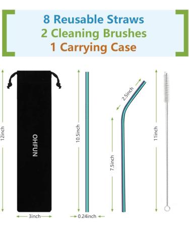 8PCS Reusable Straws 10.5" Stainless Steel Straws -with Cleaning Brush and Silicon Tips for 20/30 Oz Yeti Tumblers with Carrying Case - Buy Online on SooperMarket.com