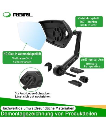 RBRL Extra Large Bar End Bike Mirror - Impact-Resistant Glass Mirror for E-Bikes & Bicycles (Left Wing Diamond) - Buy Online on SooperMarket.com