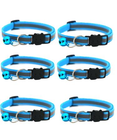 Hepplly 6-Pack Cat Collars Quick Release Reflective Kitten Collar with Bell (Light Blue)