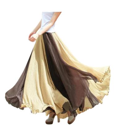 Sanahy Womens Chiffon Retro Long Maxi Skirt Gradient Beach Full/Ankle Length Skirt Elastic Pleated Retro Maxi Chiffon Long Skirt One Size Coffee