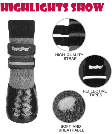 BINGPET Dog Socks - Outdoor Anti Slip Paw Protector for Hardwood Floors, Waterproof with Reflective Straps, Traction Control - Grey, Large - Buy Online on SooperMarket.com